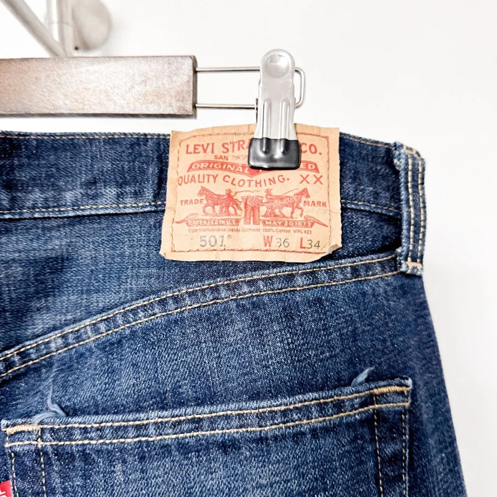 Levi's 501 100% Cotton Button Fly Straight Jeans‎ Dark Blue 36 x 34